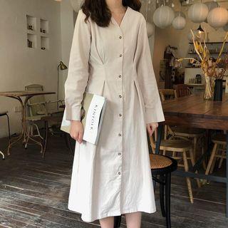 V-neck A-line Midi Shirtdress As Shown In Figure - One Size