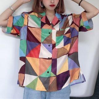 Geometric Print Shirt As Shown In Figure - One Size