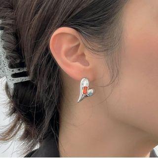 Heart Rhinestone Sterling Silver Earring 1 Pair - Eh1102 - Earring - Red & Light Blue Rhinestone - Silver - One Size