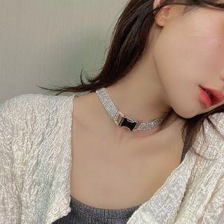 Rhinestone Buckle Choker Silver - One Size