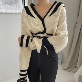 Contrast-trim Double-button Cardigan