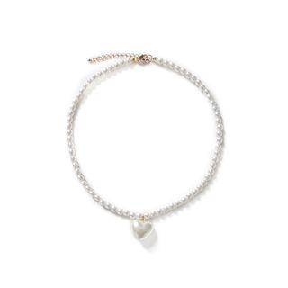 Heart-pendant Faux-pearl Necklace Multicolor - One Size