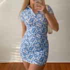 Short Sleeve Love Print Collared Mini Bodycon Dress