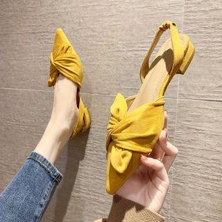 Plain Bow Pointy-toe Block Heel Sandals