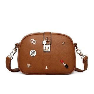 Faux-leather Lipstick Applique Cross Bag