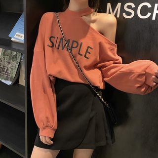 Lettering Cutout Sweatshirt / Mini A-line Skirt / Midi Skirt