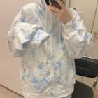 Tie-dyed Zip-up Hoodie White - One Size