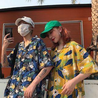 Couple-matching Printed Elbow-sleeve Shirt