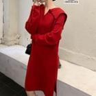 Collared Plain Knit Midi Dress