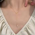 Triangle Rhinestone Pendant Alloy Necklace Gold - One Size