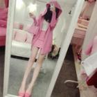 Set: Camisole Top + Shorts + Hooded Cardigan Top - Pink - One Size / Shorts - Pink - One Size / Cardigan - Pink - One Size