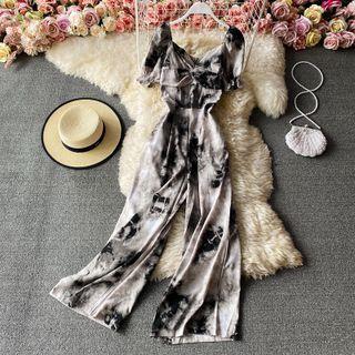 Puff Sleeve Knot Gingham Jumpsuit