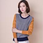 Check Pattern Color-block Knit Top