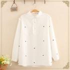 Ruffle-trim Strawberry Embroidered Long-sleeve Shirt White - One Size