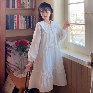 Long-sleeve Sailor Collar A-line Midi Shirtdress