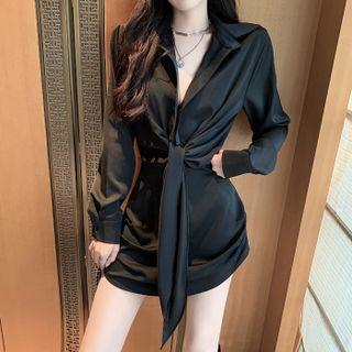 Long Sleeve Tie Waist Shirtdress