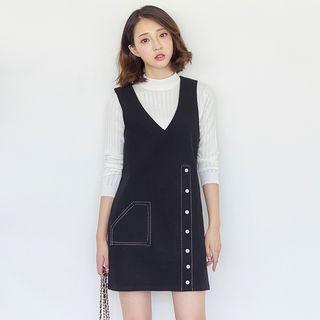Buttoned Sleeveless Wool Dress
