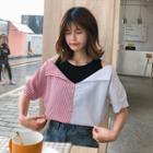 Mock Two-piece Elbow-sleeve Cold Shoulder Top