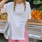 Short-sleeve Smiley Face Print Irregular T-shirt