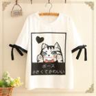 Cat Print Short-sleeve T-shirt As Shown In Figure - One Size
