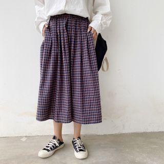 Plaid A-line Skirt Blue - One Size
