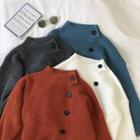 Plain Crewneck Single-breasted Long-sleeve Knit Top