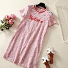 Set: Embroidered Short-sleeve Lace Dress + Plain Slipdres