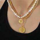Embossed Pendant Freshwater Pearl Necklace 1 Pc - Gold - One Size