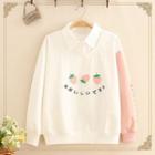 Strawberry Embroidered Mock Two-piece Sweatshirt