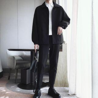 Plain Button-up Jacket / Cropped Dress Pants / Set