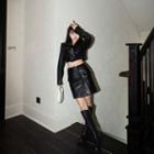 High Waist Leather A-line Skirt
