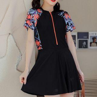 Short-sleeve Half-zip Swim Dress