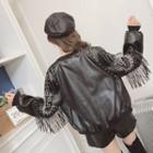 Studded Fringed Faux-leather Jacket