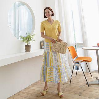 Geo Pattern Tiered Maxi Skirt