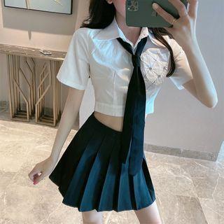 Short-sleeve Shirt / Neck Tie / Pleated Skirt / Set
