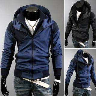 Double Zipper Color Block Hooded Jacket