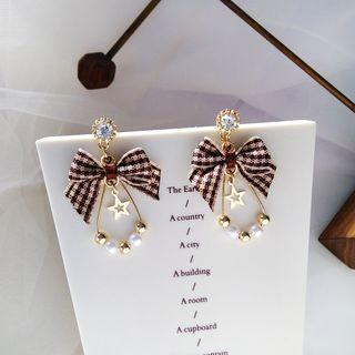Rhinestone Faux Pearl Bow Dangle Earring
