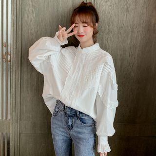 Long-sleeve Lace Panel Shirt White - One Size