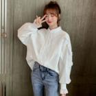Long-sleeve Lace Panel Shirt White - One Size