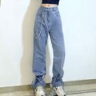 Drawstring-cuff High-waist Wide-leg Jeans