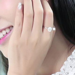 925 Sterling Silver Flower Accent Open Ring