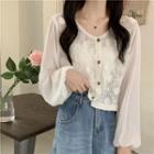 V-neck Lace Long-sleeve Chiffon Top