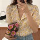 Puff-sleeve Notch Lapel Floral Print Blouse