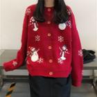 Snowman Embroidered Cardigan