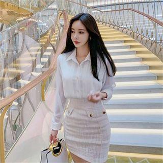 Tweed-trim Blouse