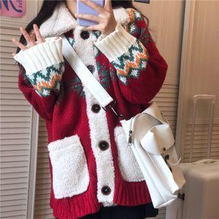 Collared Print Single-breasted Fleece Jacket