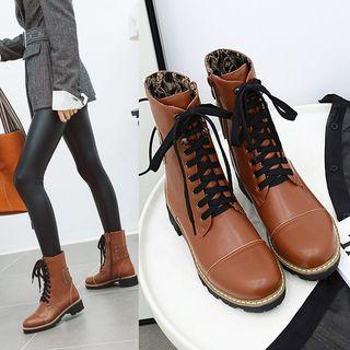 Faux Leather Platform Lace-up Mid-calf Boots