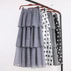 High Waist Midi A-line Tiered Skirt