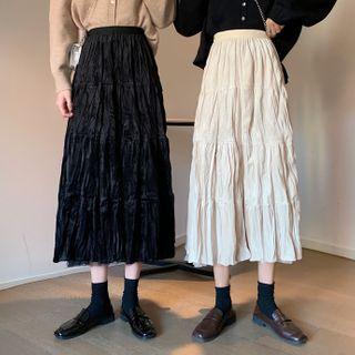 Reversible Crinkled Midi A-line Mesh Skirt