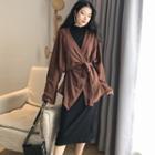 Knit Coat / Long-sleeve Midi Plain Dress